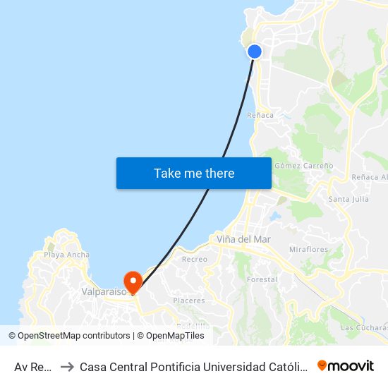 Av Reñaca to Casa Central Pontificia Universidad Católica De Valparaíso map