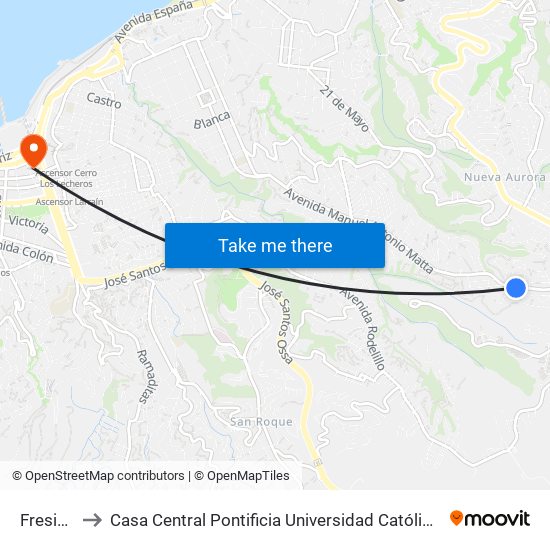 Fresia, 27 to Casa Central Pontificia Universidad Católica De Valparaíso map