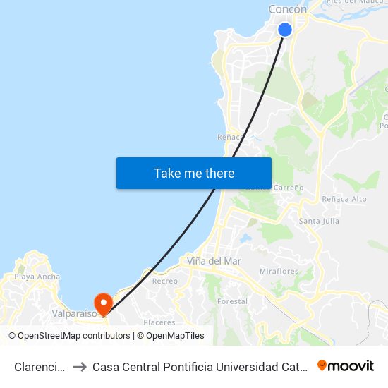 Clarencia, 882 to Casa Central Pontificia Universidad Católica De Valparaíso map
