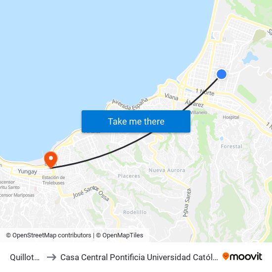 Quillota 549 to Casa Central Pontificia Universidad Católica De Valparaíso map