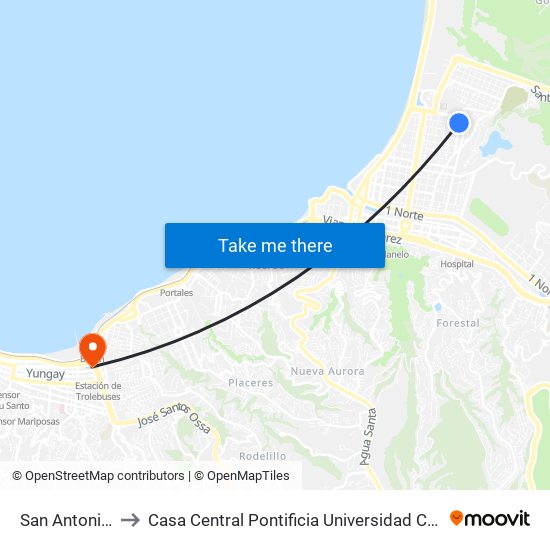 San Antonio, 1317 to Casa Central Pontificia Universidad Católica De Valparaíso map