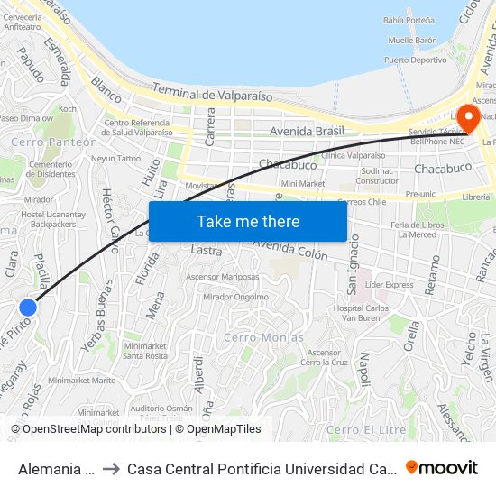 Alemania - Miller to Casa Central Pontificia Universidad Católica De Valparaíso map