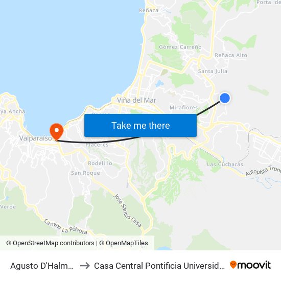 Agusto D'Halmar 188 / Norte to Casa Central Pontificia Universidad Católica De Valparaíso map