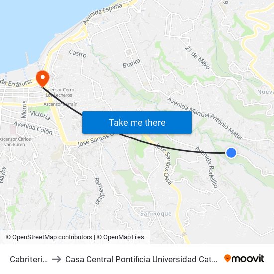 Cabriteria 678 to Casa Central Pontificia Universidad Católica De Valparaíso map
