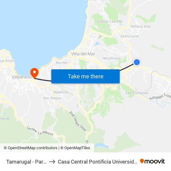Tamarugal - Parinacota / Este to Casa Central Pontificia Universidad Católica De Valparaíso map