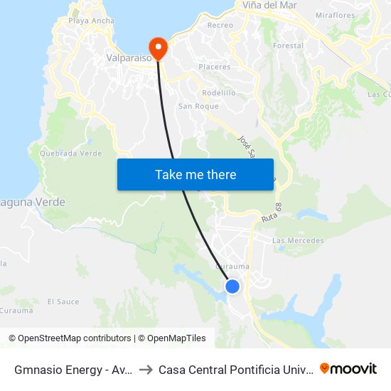 Gmnasio Energy - Av. Borde Laguna / Oriente to Casa Central Pontificia Universidad Católica De Valparaíso map