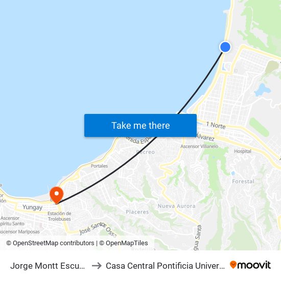 Jorge Montt Escuela De Armamentos to Casa Central Pontificia Universidad Católica De Valparaíso map