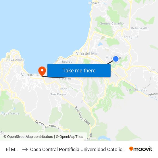 El Manio to Casa Central Pontificia Universidad Católica De Valparaíso map