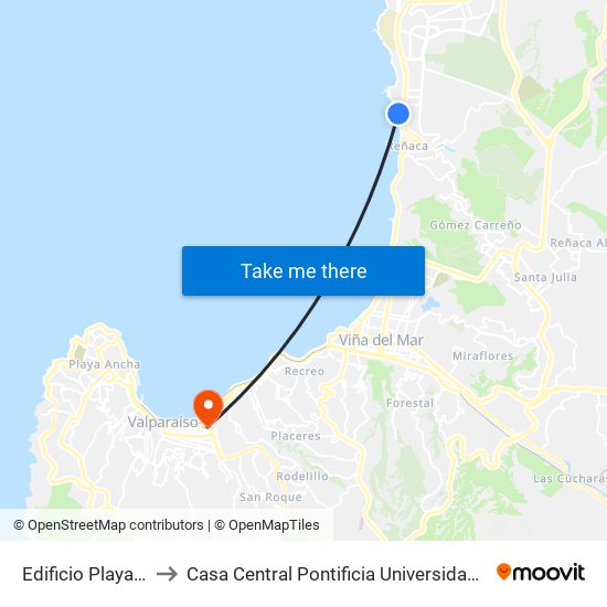 Edificio Playa De Reñaca to Casa Central Pontificia Universidad Católica De Valparaíso map
