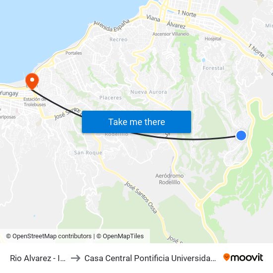Rio Alvarez - Isla Carmen to Casa Central Pontificia Universidad Católica De Valparaíso map