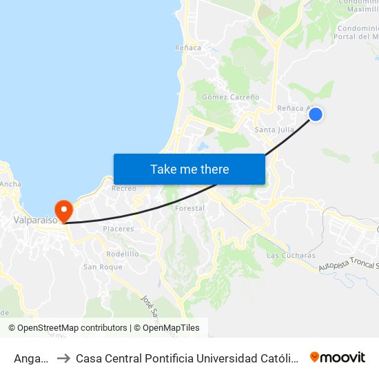 Angamos to Casa Central Pontificia Universidad Católica De Valparaíso map