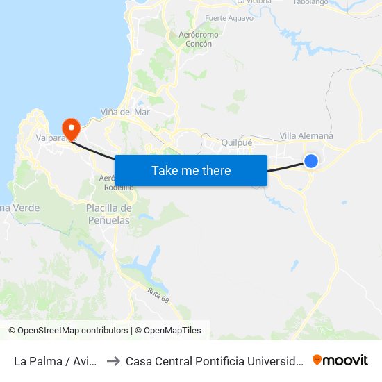 La Palma / Aviador Figueroa to Casa Central Pontificia Universidad Católica De Valparaíso map