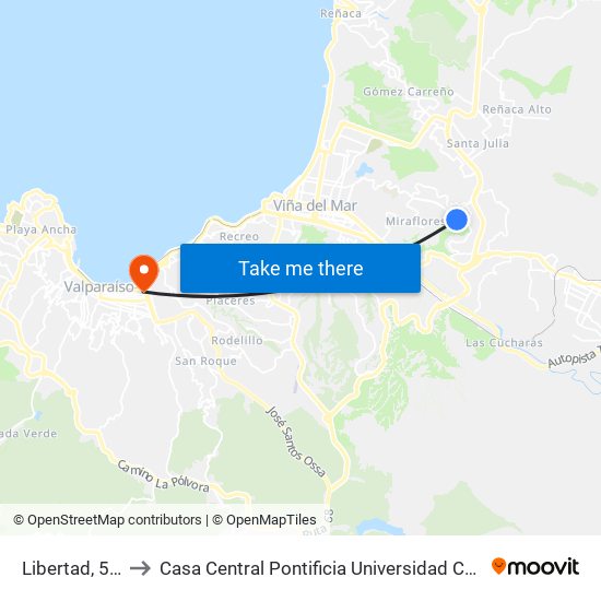 Libertad, 544-548 to Casa Central Pontificia Universidad Católica De Valparaíso map