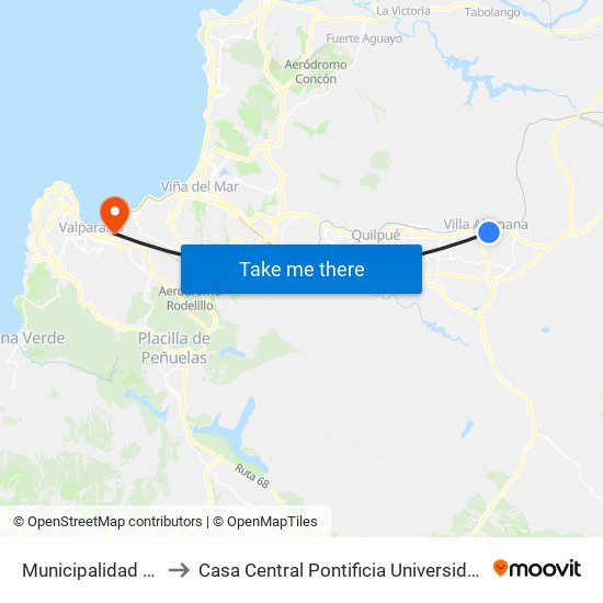 Municipalidad Villa Alemana to Casa Central Pontificia Universidad Católica De Valparaíso map