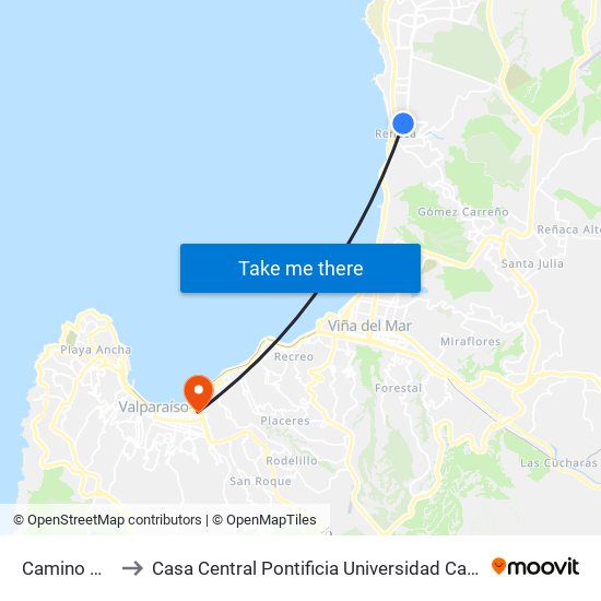Camino Del Alto to Casa Central Pontificia Universidad Católica De Valparaíso map