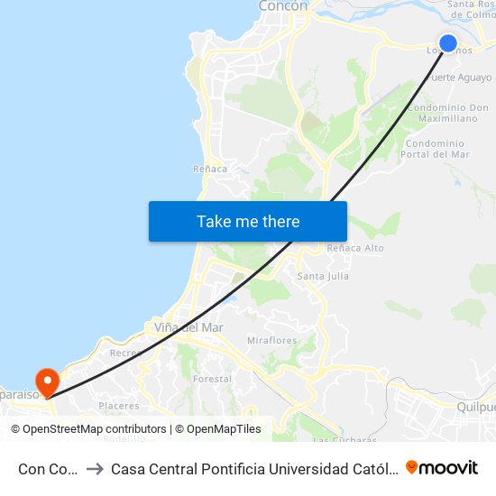 Con Con Sur to Casa Central Pontificia Universidad Católica De Valparaíso map