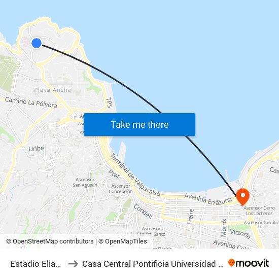 Estadio Elias Figueroa to Casa Central Pontificia Universidad Católica De Valparaíso map