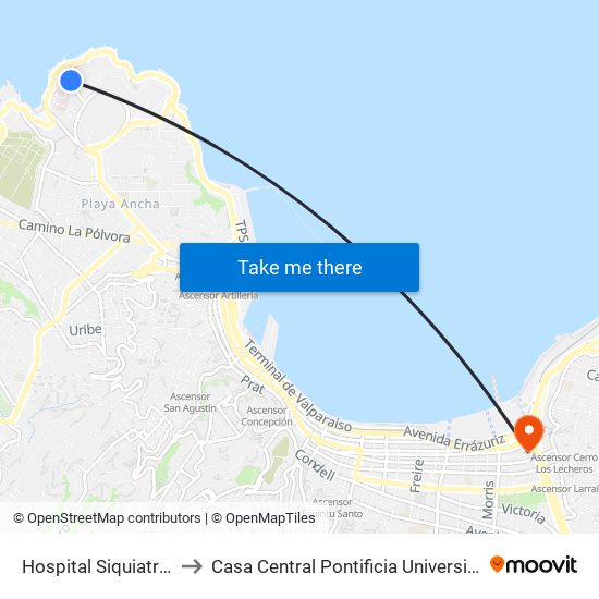 Hospital Siquiatrico Del Salvador to Casa Central Pontificia Universidad Católica De Valparaíso map