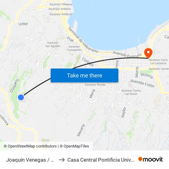 Joaquín Venegas / Alfredo Vargas Sotoller to Casa Central Pontificia Universidad Católica De Valparaíso map