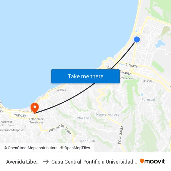 Avenida Libertad, 1133 to Casa Central Pontificia Universidad Católica De Valparaíso map