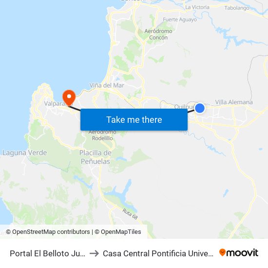 Portal El Belloto Jumbo / Parte Trasera to Casa Central Pontificia Universidad Católica De Valparaíso map