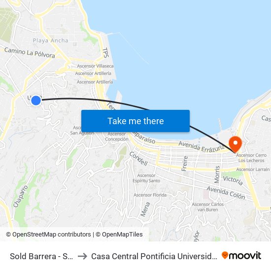 Sold Barrera - Santos Tornero to Casa Central Pontificia Universidad Católica De Valparaíso map