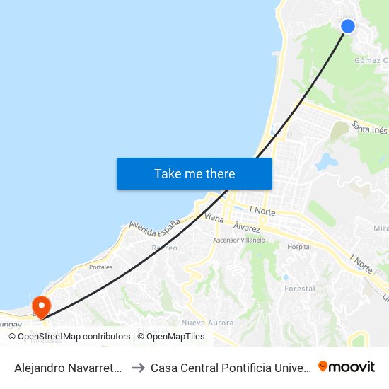Alejandro Navarrete - Punta Arenas / Sur to Casa Central Pontificia Universidad Católica De Valparaíso map