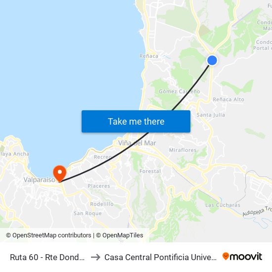 Ruta 60 - Rte Donde La Cuca / Poniente to Casa Central Pontificia Universidad Católica De Valparaíso map