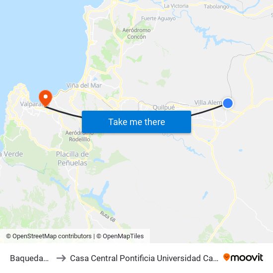 Baquedano / Sur to Casa Central Pontificia Universidad Católica De Valparaíso map