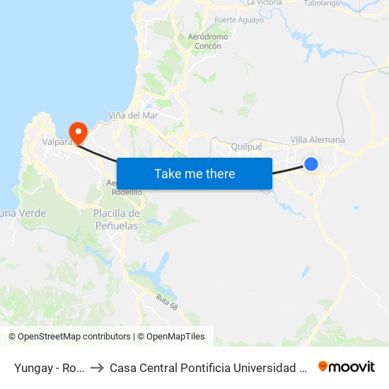 Yungay - Rosenquist to Casa Central Pontificia Universidad Católica De Valparaíso map