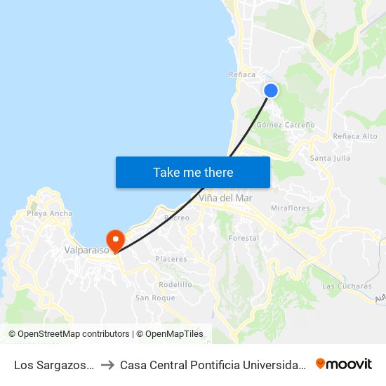 Los Sargazos 1513 / Sur to Casa Central Pontificia Universidad Católica De Valparaíso map