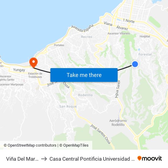 Viña Del Mar - Valdivia to Casa Central Pontificia Universidad Católica De Valparaíso map