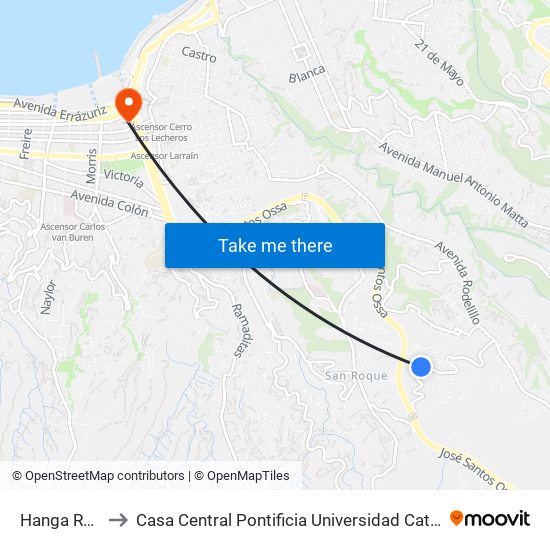 Hanga Roa 293 to Casa Central Pontificia Universidad Católica De Valparaíso map