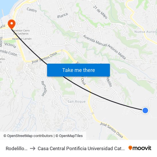 Rodelillo 6028 to Casa Central Pontificia Universidad Católica De Valparaíso map
