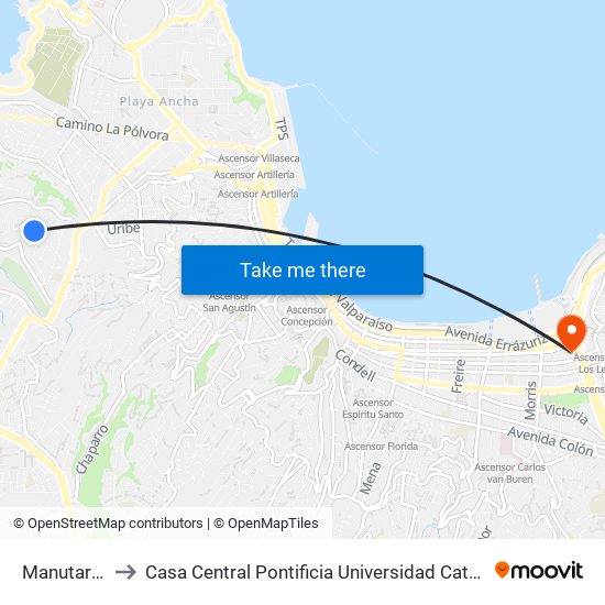 Manutara, 505 to Casa Central Pontificia Universidad Católica De Valparaíso map