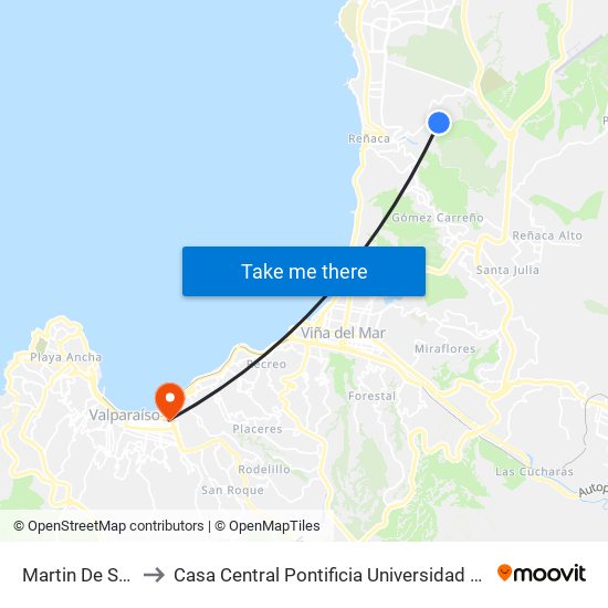 Martin De Salvatierra to Casa Central Pontificia Universidad Católica De Valparaíso map