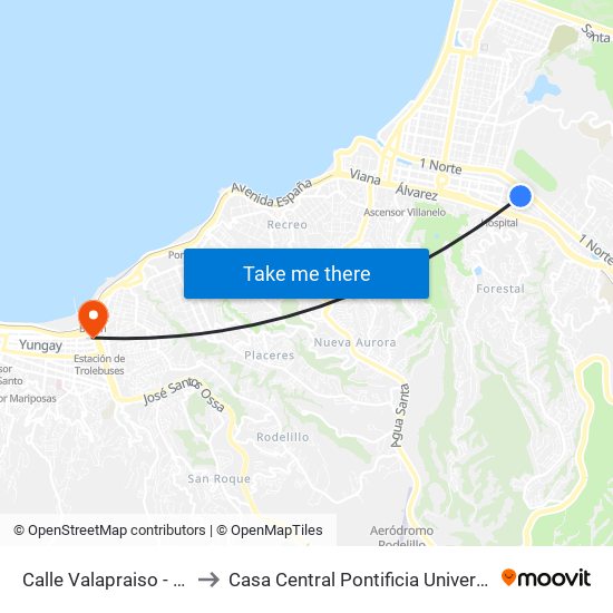Calle Valapraiso - Pte Cancha / Norte to Casa Central Pontificia Universidad Católica De Valparaíso map