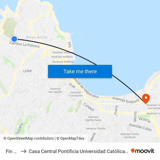 Fin 702 to Casa Central Pontificia Universidad Católica De Valparaíso map