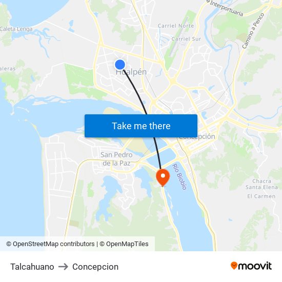 Talcahuano to Concepcion map