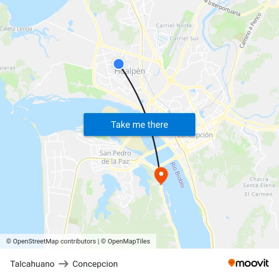 Talcahuano to Concepcion map