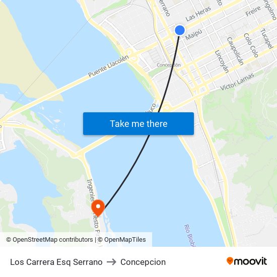 Los Carrera Esq Serrano to Concepcion map