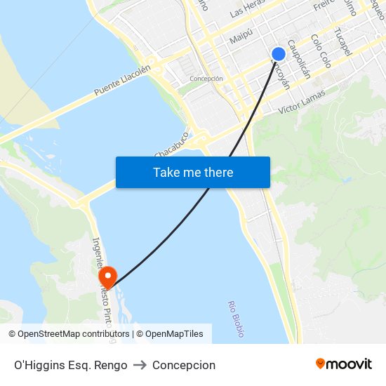 O'Higgins Esq. Rengo to Concepcion map