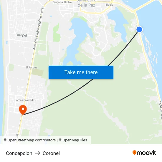 Concepcion to Coronel map