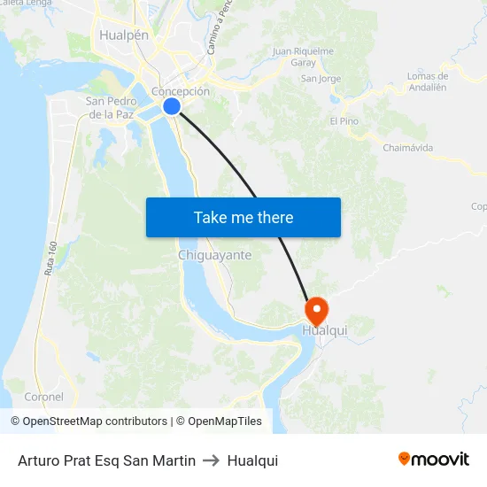 Arturo Prat Esq San Martin to Hualqui map