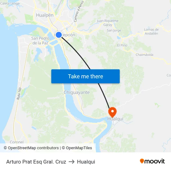 Arturo Prat Esq Gral. Cruz to Hualqui map