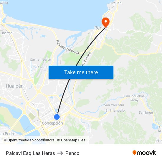 Paicavi Esq Las Heras to Penco map