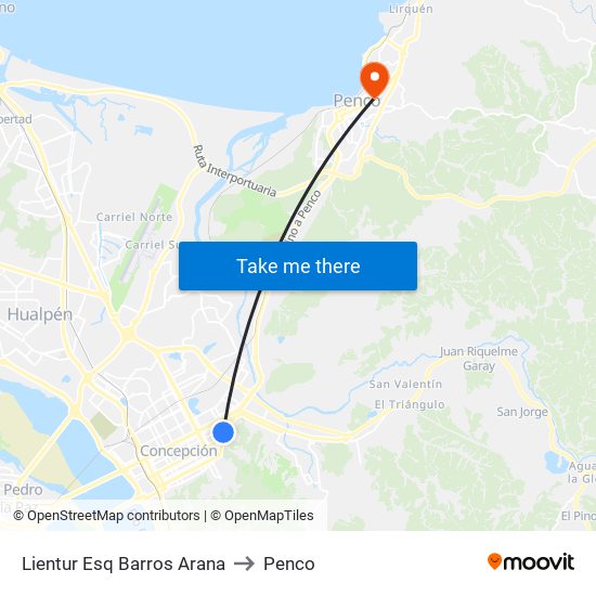 Lientur Esq Barros Arana to Penco map