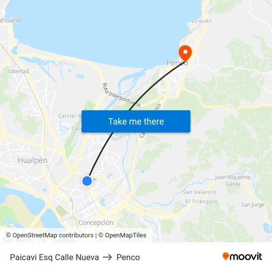 Paicavi Esq Calle Nueva to Penco map