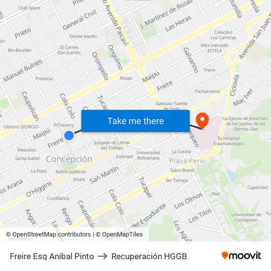 Freire Esq Anibal Pinto to Recuperación HGGB map