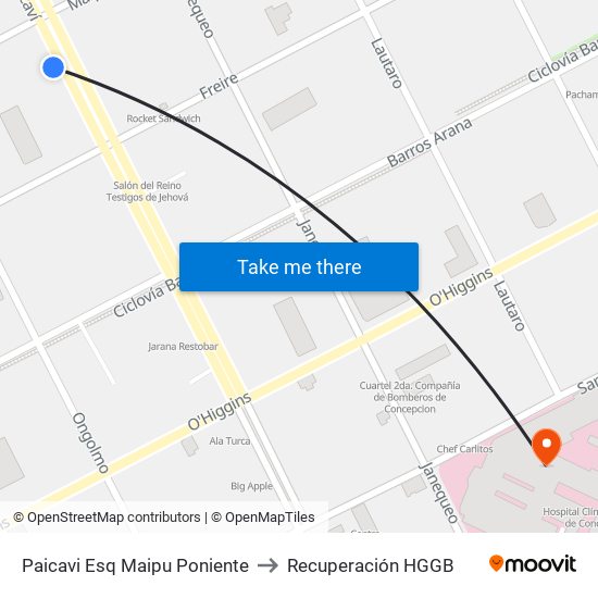 Paicavi Esq Maipu  Poniente to Recuperación HGGB map